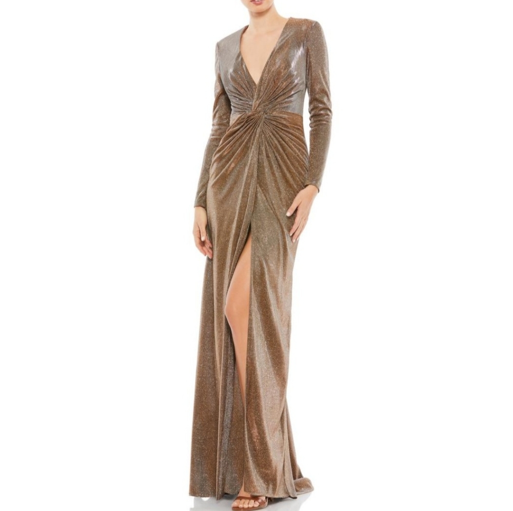 Ieena for Mac Dugal Bronze low cut gown high split